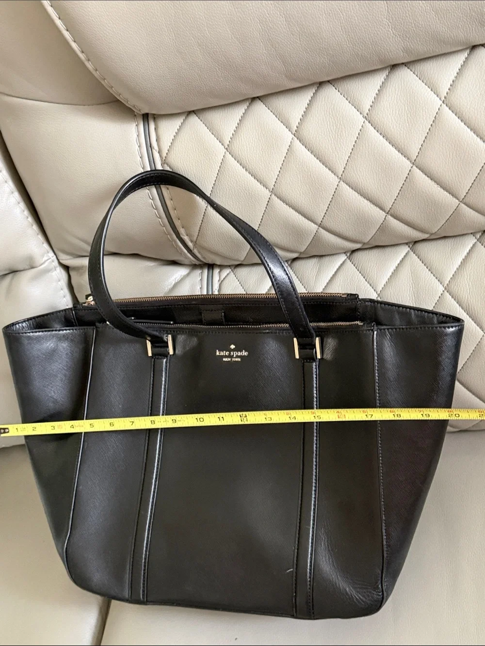 kate spade Black Leather Shoulder Tote with Gold Hardware